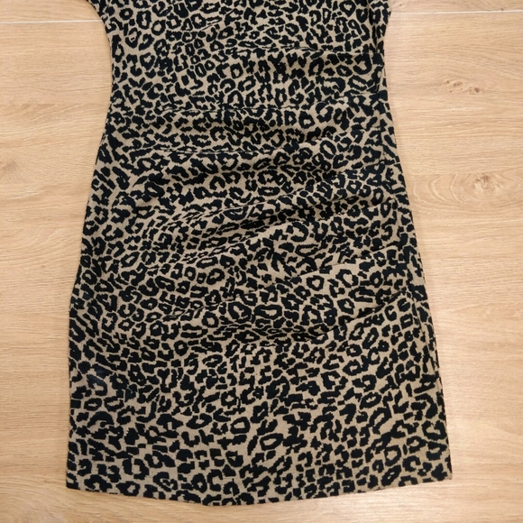Sea New York Mini Dress Ruched Leopard Animal Print Short Sleeve Black Tan 2 - Picture 4 of 12